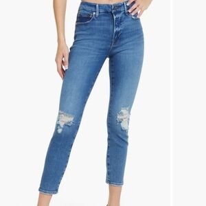 GOOD AMERICAN WOMEN’S GOOD LEGS DISTRESSED CROP BLUE JEAN NWT SZ 25